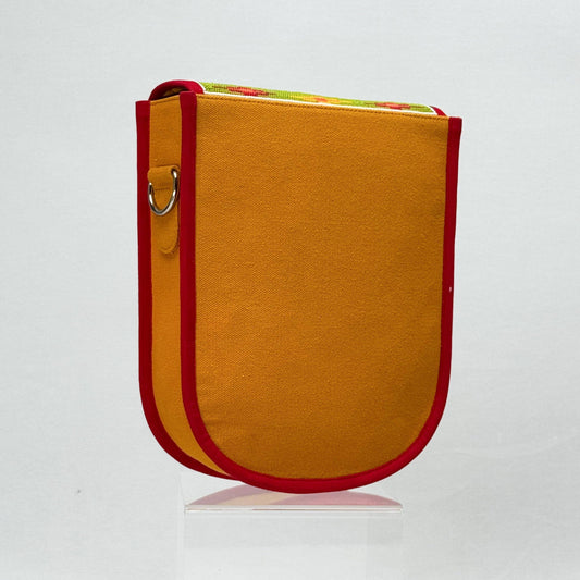Ornate Floral Crest Hand Beaded Canvas Crossbody Bag – Mustard