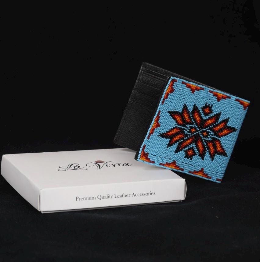 Handmade Leather Beaded Wallet. Native American Style Purse For Men