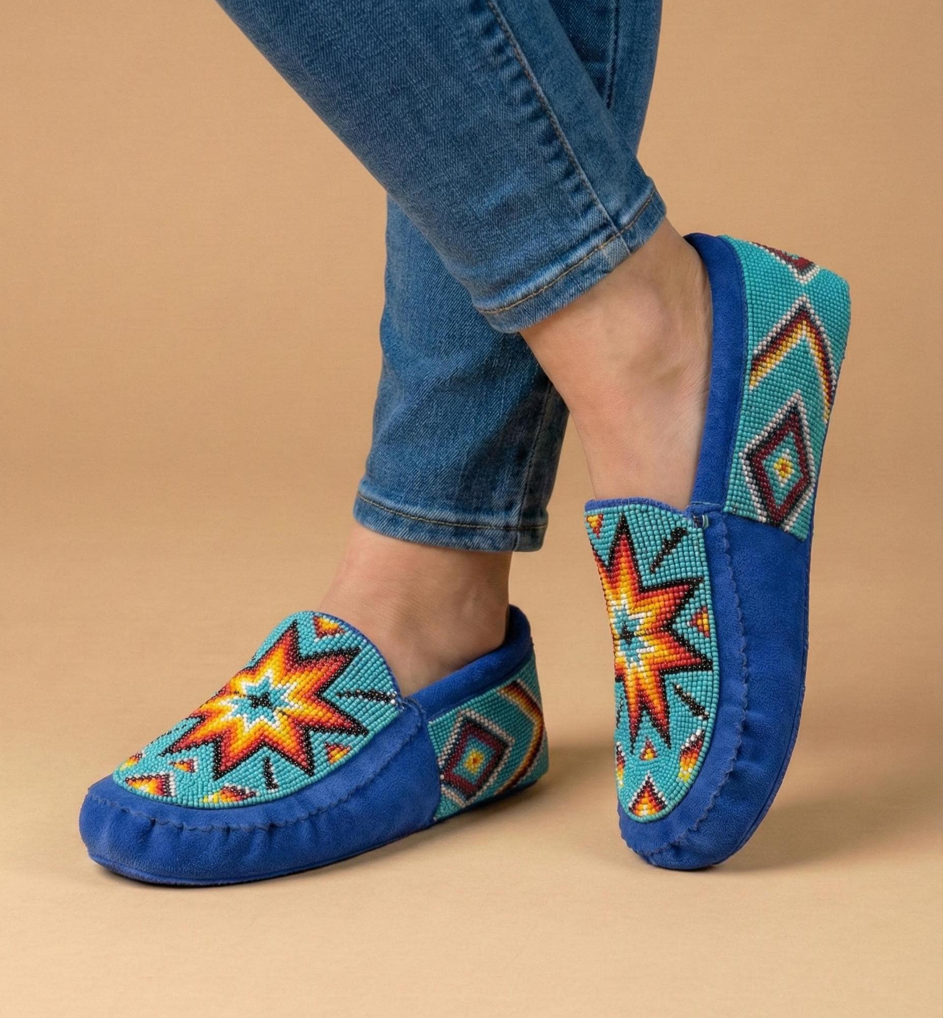 Handmade Leather Moccasins. Stylish Beaded Loafer Shoes with Soft Sole For Women.