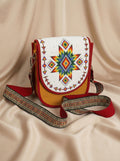 Beaded Crossbody Bag, Boho Handmade Unisex Canvas Sling Purse with Adjustable Strap