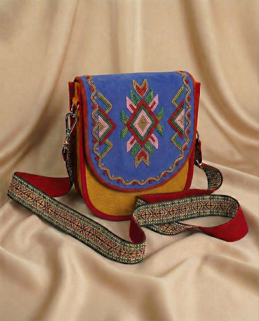 Periwinkle Geometric Beaded Canvas Crossbody Bag