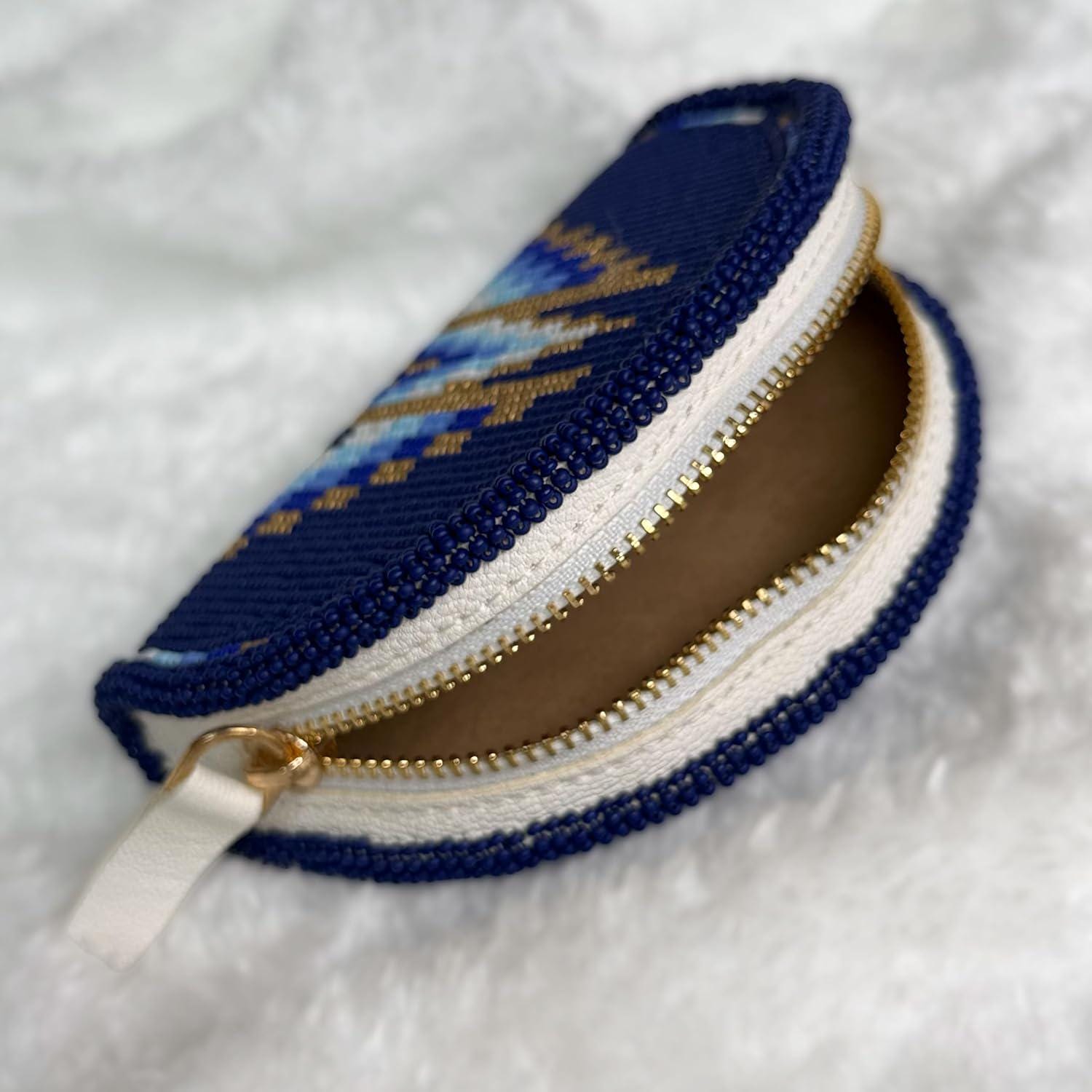 Handmade Coin Purse. Dark Blue Beaded Hand Pouch For Essentials.
