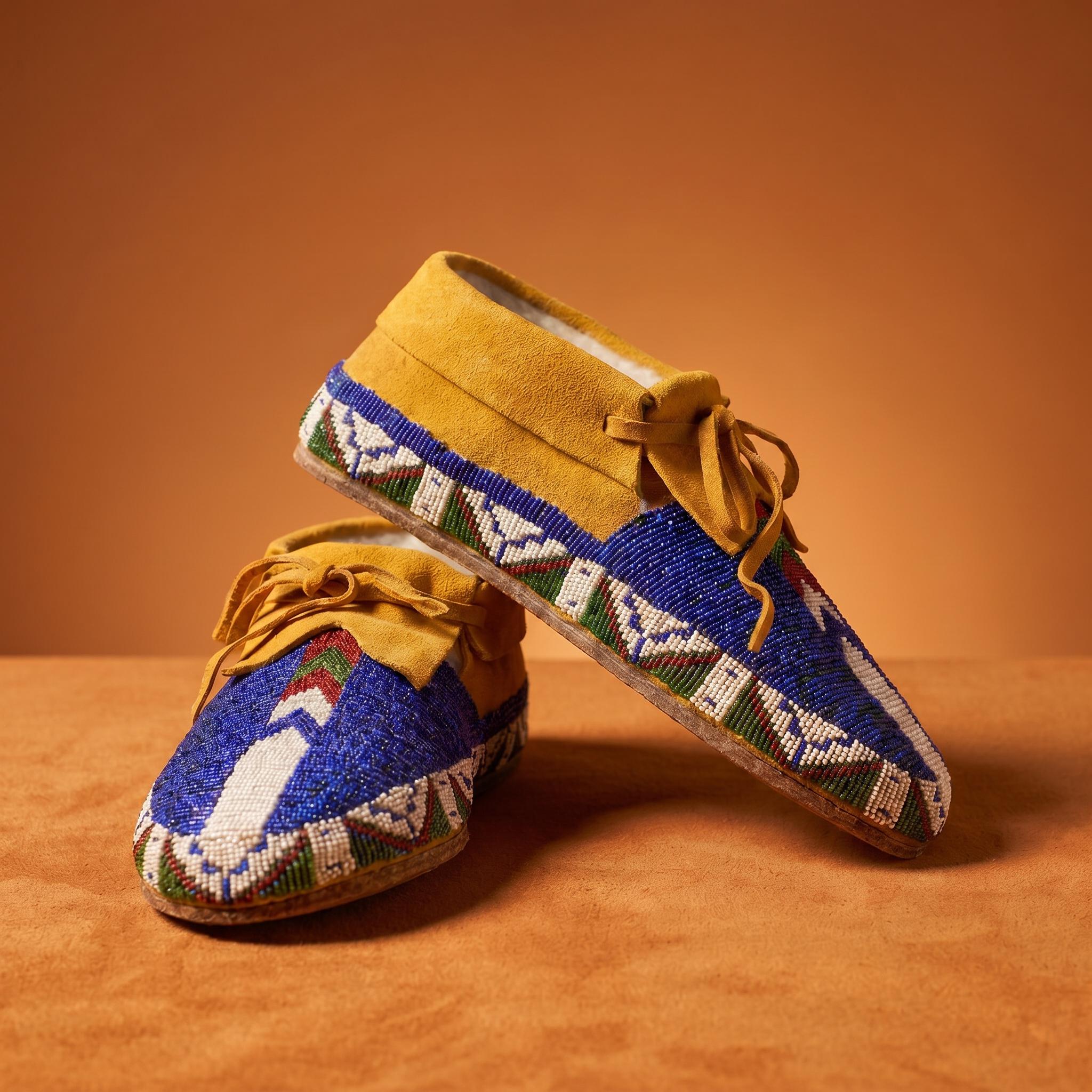 Outdoors and Dancing Beaded Leather Lace Up Moccasins, Native Style Blue Beadwork, Women's Suede Shoes. Gift For Her
