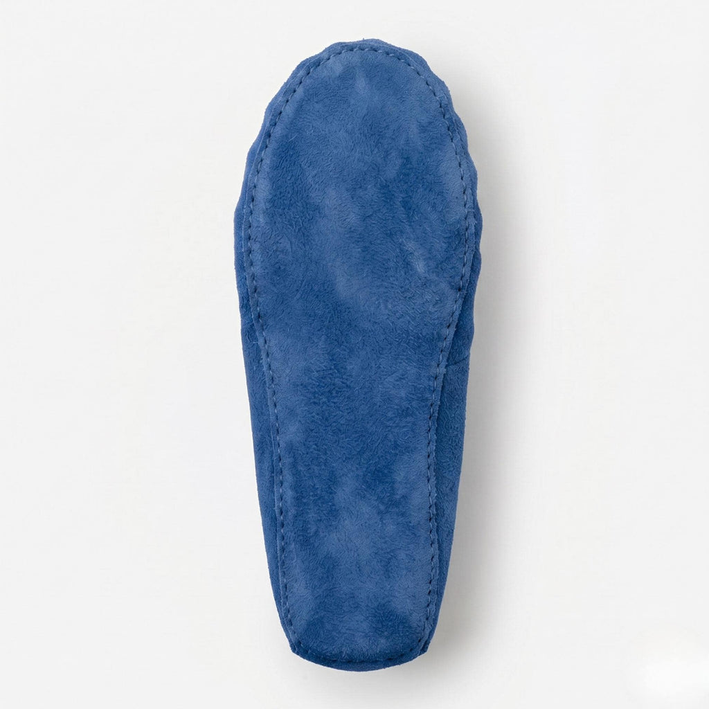 Hand-Stitched Blue Suede Moccasins – Handmade Floral Beaded Leather Loafers For Women