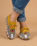 Handmade Beaded Suede Moccasins, Lace-Up Boho Western Footwear for Women