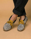 Handmade Leather and Jacquard Fabric Moccasins For Women. Suitable For Outdoor Wear.