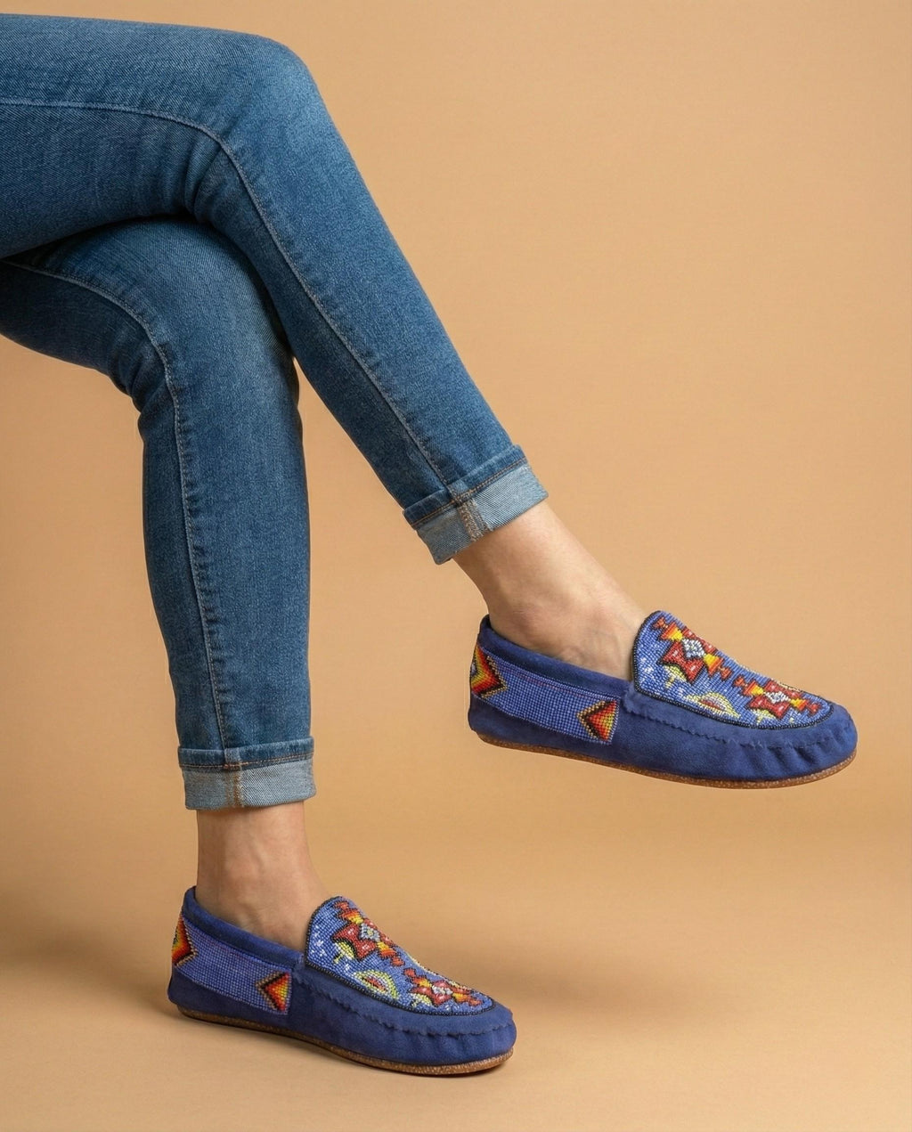 Handmade Beaded Leather Moccasins. Native American Style Shoes For Women. Suitable For Gifting