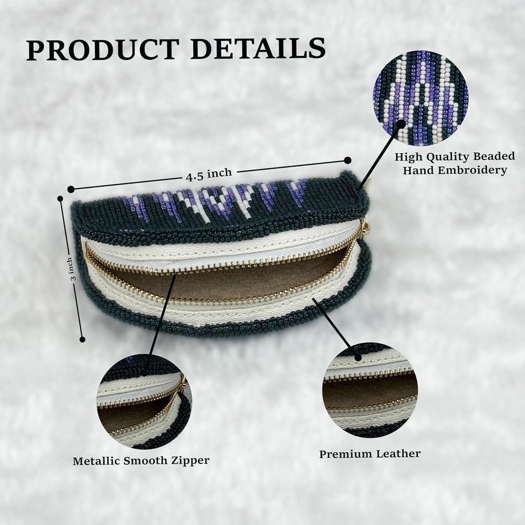 Handmade Coin Purse. Dark Green Beaded Hand Pouch For Essentials.