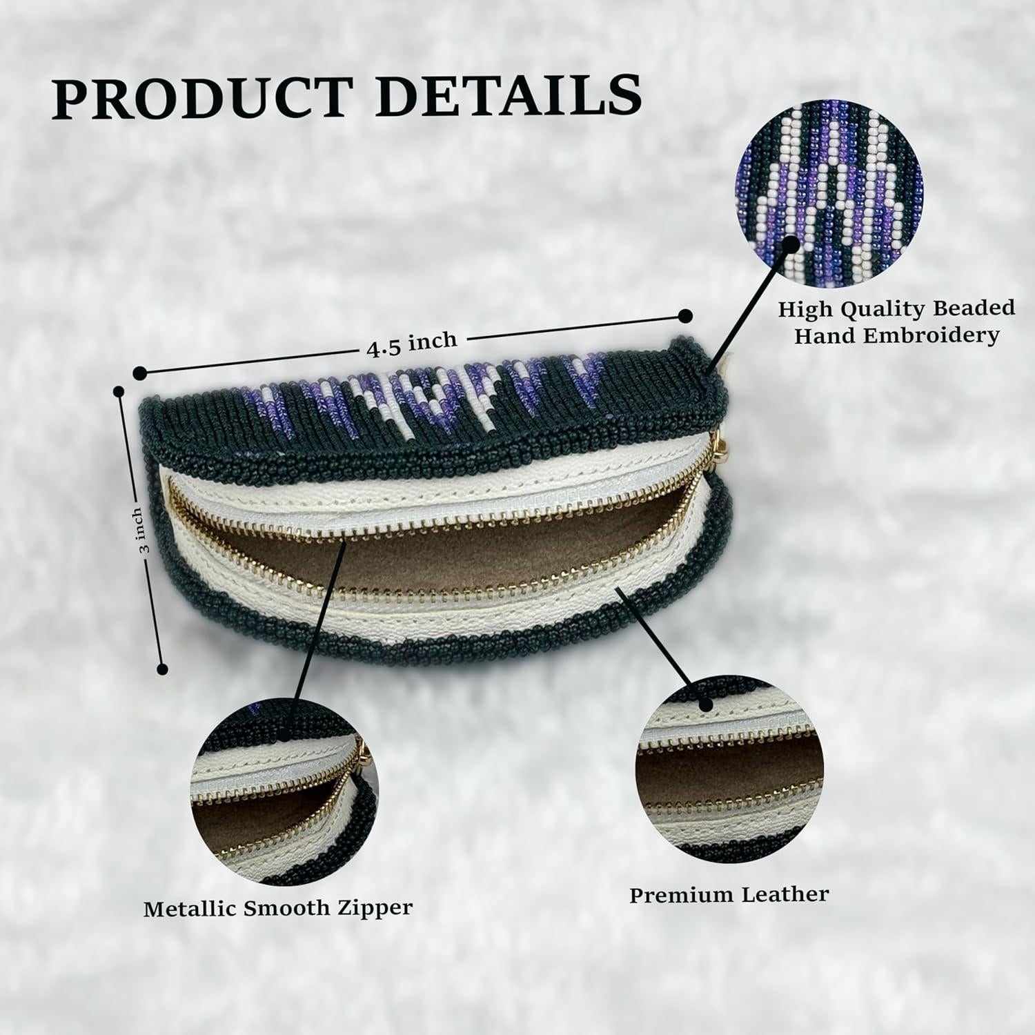 Handmade Coin Purse. Dark Green Beaded Hand Pouch For Essentials.