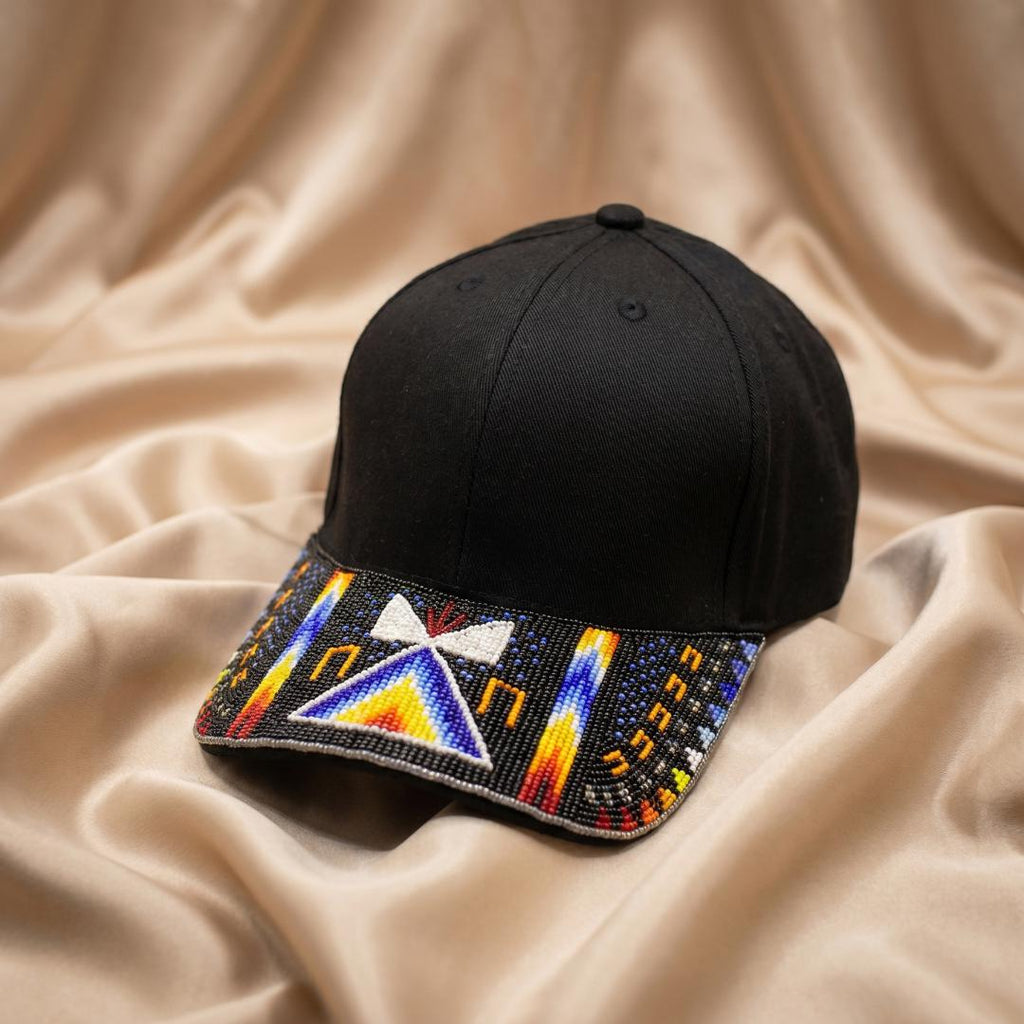 Sacred Fire Beaded Baseball Cap, Handmade Native American Style, Adjustable Unisex Cotton Hat For Men & Women