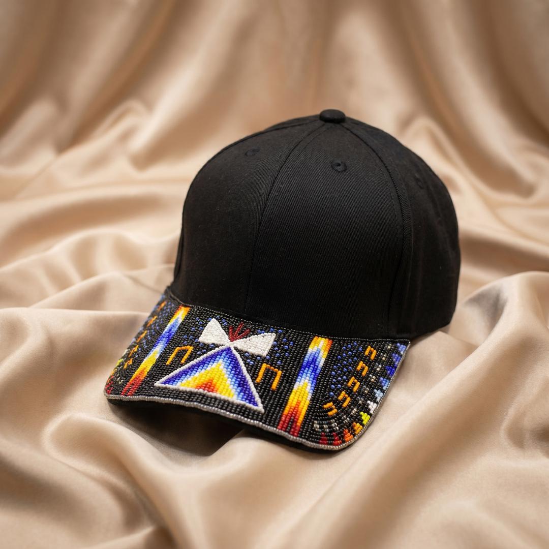 Sacred Fire Beaded Baseball Cap, Handmade Native American Style, Adjustable Unisex Cotton Hat For Men & Women