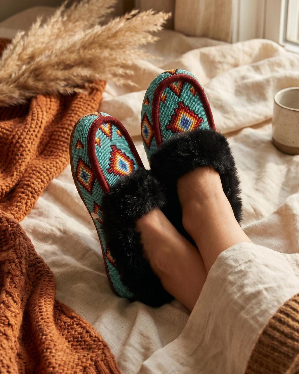 Handmade Beaded Moccasins. Slip on Fur Lining Comfortable Shoes For Women. Gift For Her