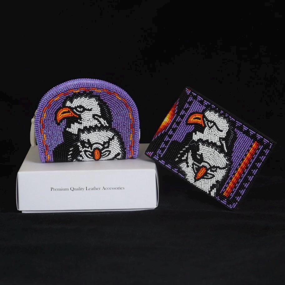 Beaded Leather & Coin Purse Set. Handmade Native American Style Purse For Men and Women