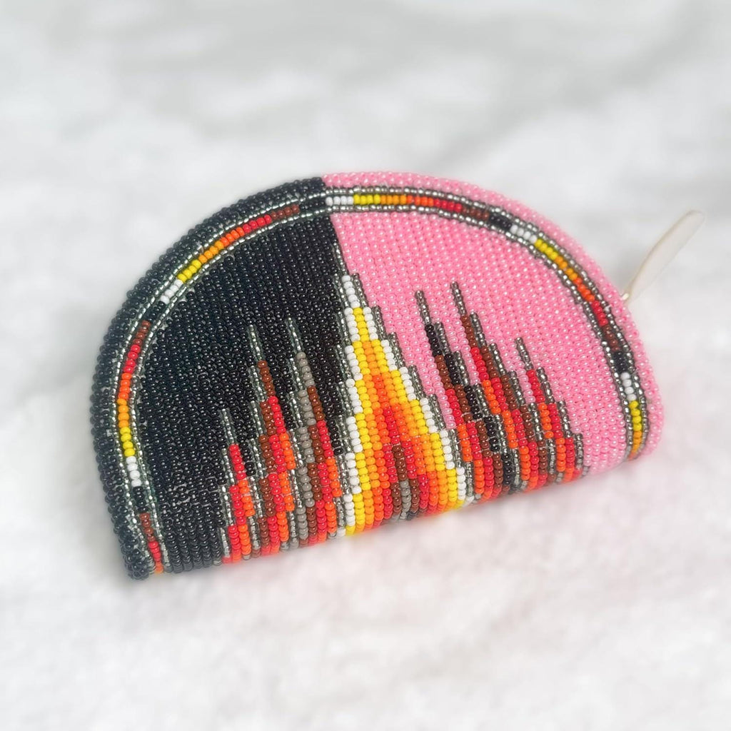 Handmade Coin Purse. Pink & Black Beaded Hand Pouch For Essentials.