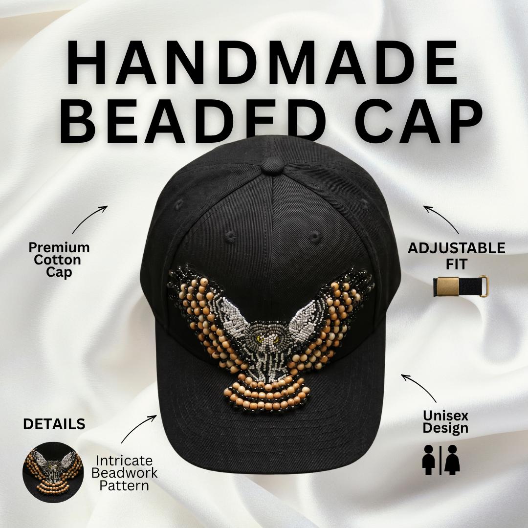 Snowy Owl Spirit Beaded Baseball Cap - Handmade Native American Style Adjustable Unisex Cotton Hat For Men & Women