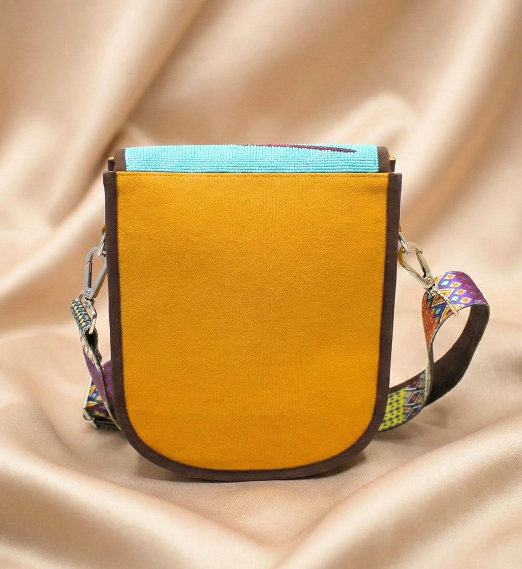 Beaded Crossbody Bag, Boho Handmade Unisex Canvas Sling Purse with Adjustable Strap