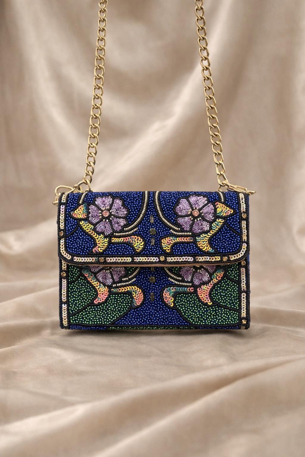 Weskara Handmade Sling Bag Full Beaded Chained Shoulder Purse For Women Gift For Her