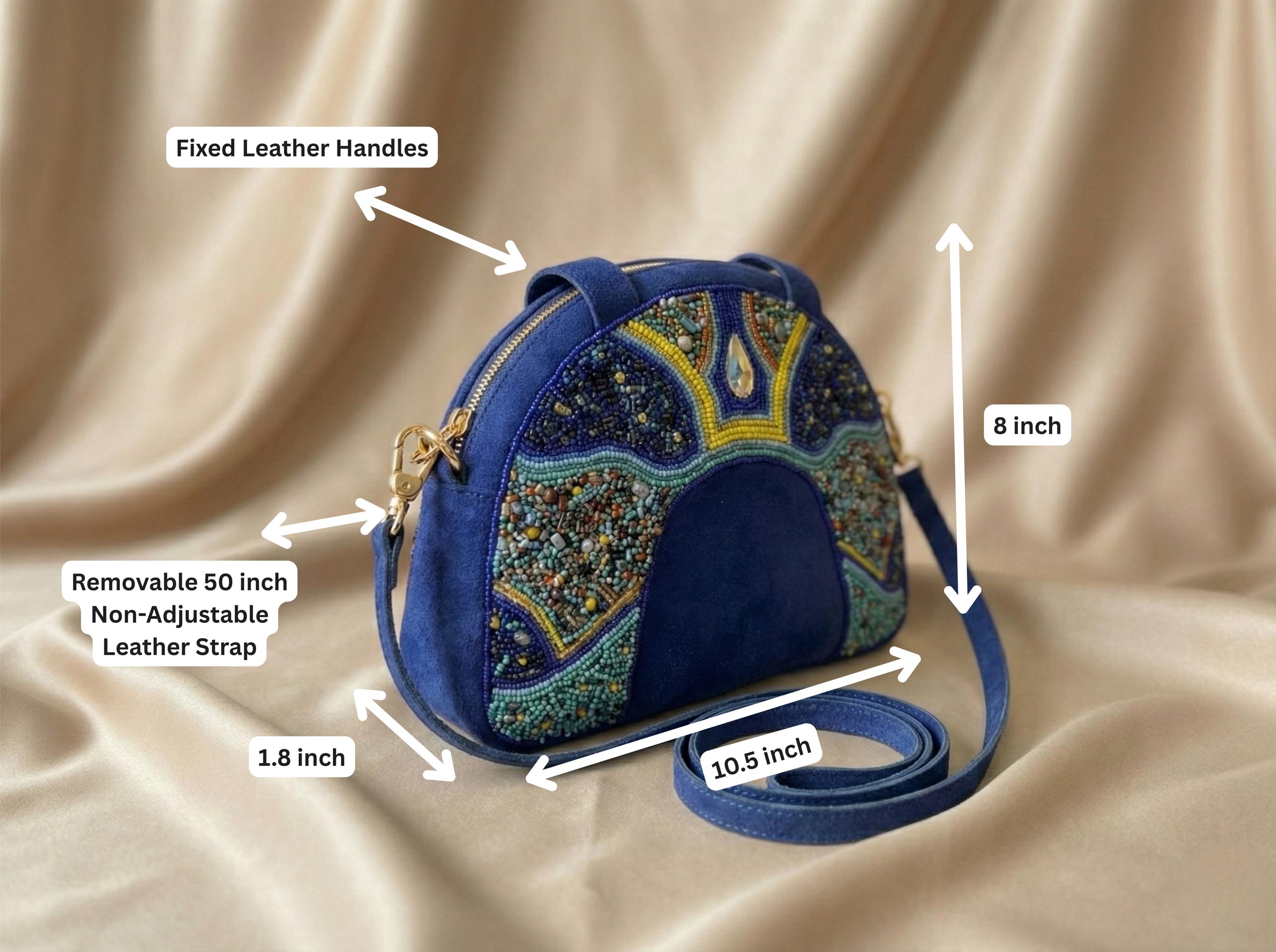 Handmade Sling & Shoulder Bag. Beaded Leather Purse For Women with Removable Strap. Gift For Her