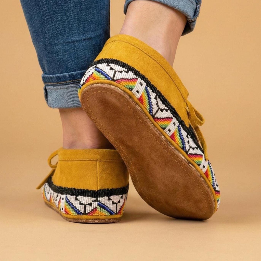 Men's Beaded Suede Moccasins: Handmade Leather Lace-Up Western Boho Footwear