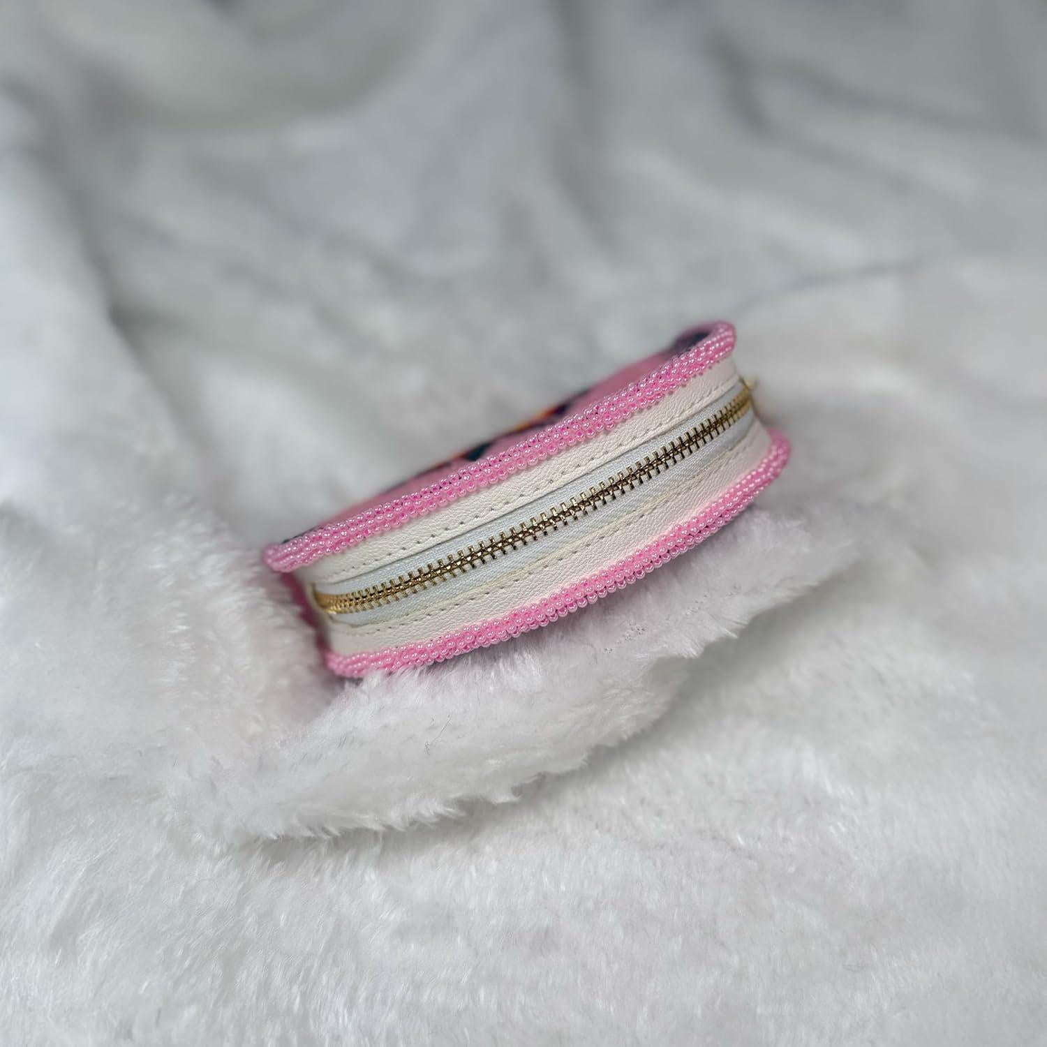 Handmade Coin Purse. Pink Beaded Hand Pouch For Essentials.