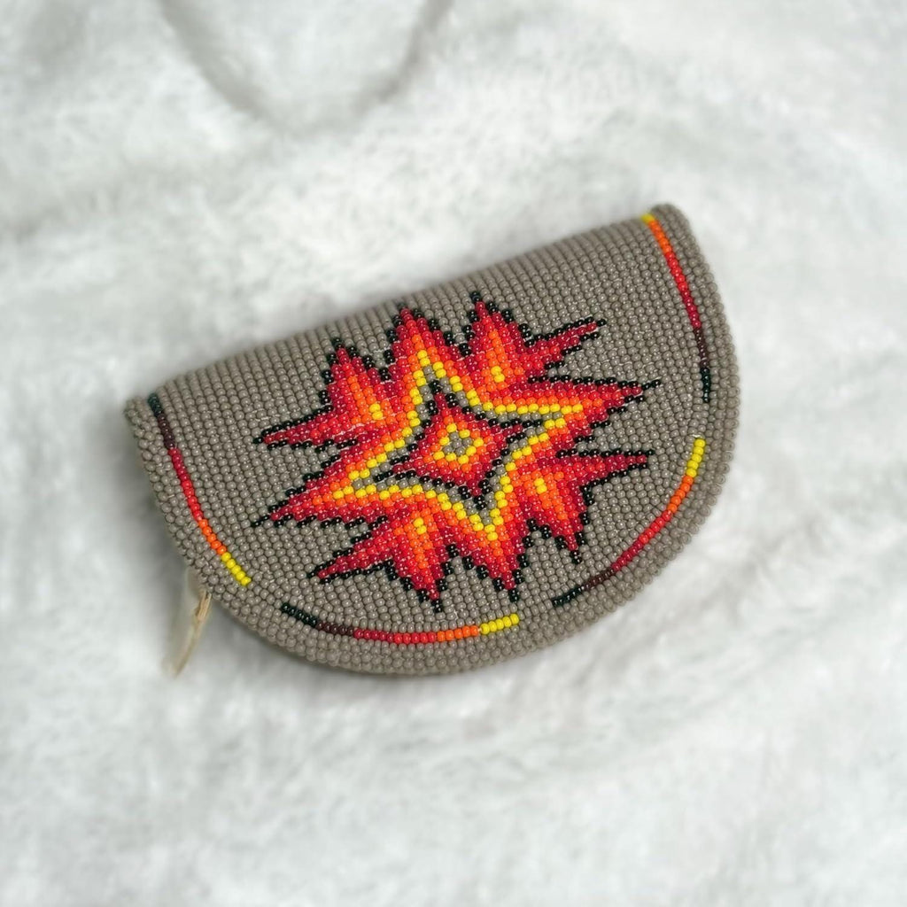 Handmade Coin Purse. Grey Beaded Hand Pouch For Essentials.