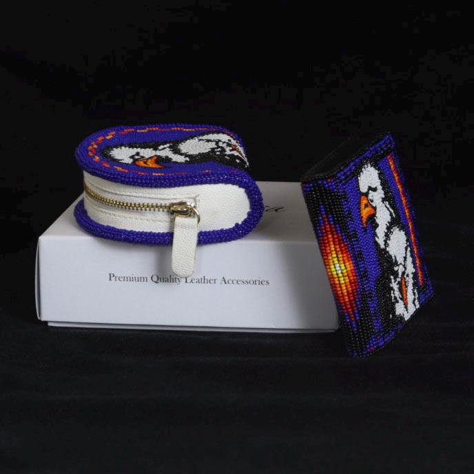 Beaded Leather & Coin Purse Set. Handmade Native American Style Purse For Men and Women
