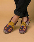 Handmade Leather & Jacquard Fabric Moccasins For Women. Suitable For Outdoor Wear. Gift For Her.