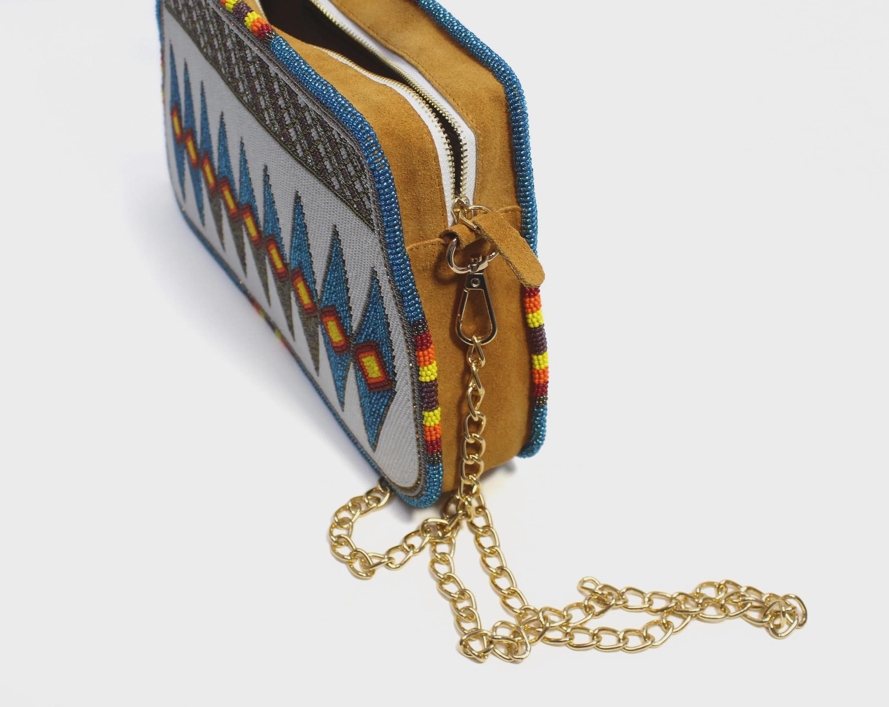 Handmade Fully Beaded Native American Style Crossbody Bag For Women. Dual Side Beaded Shoulder Bag