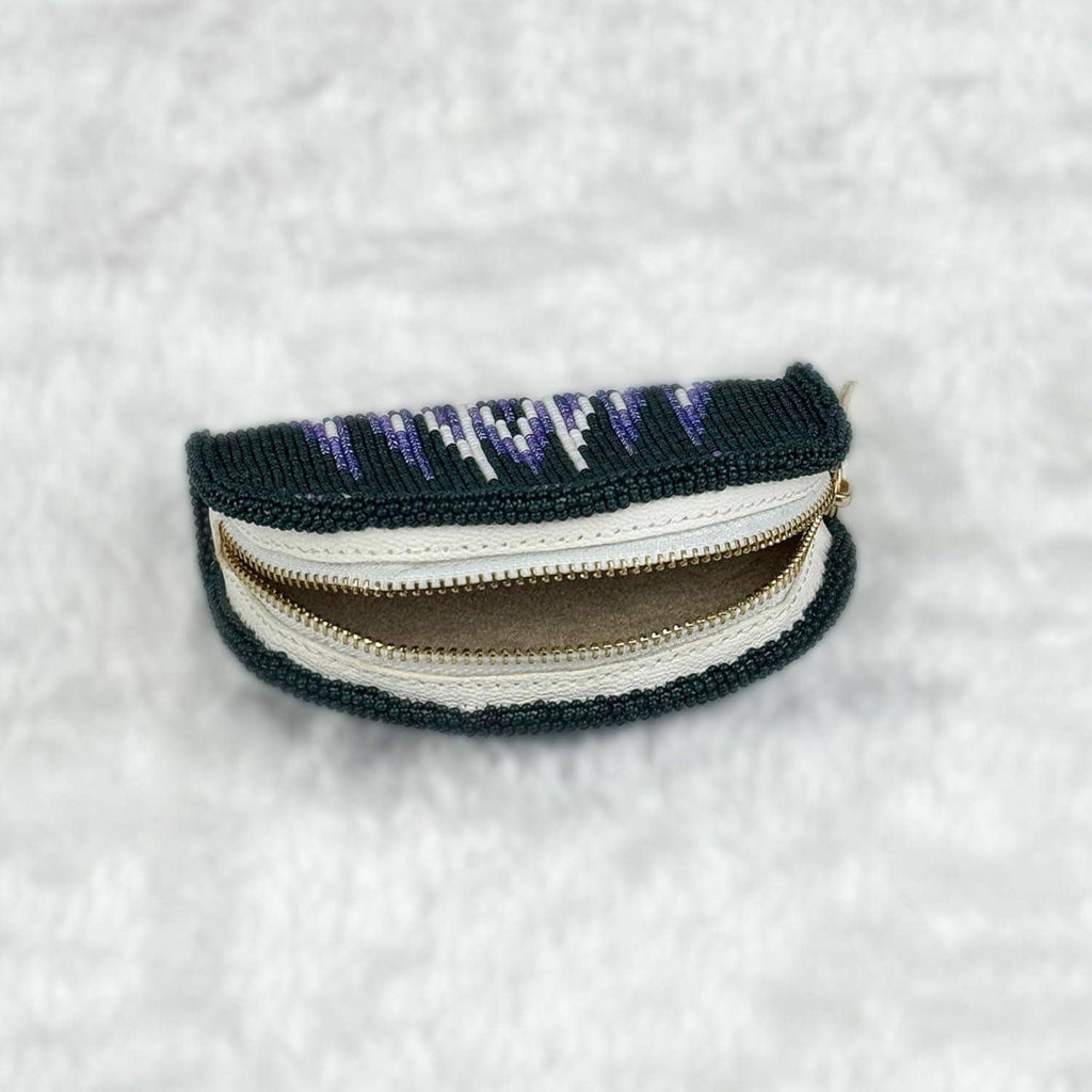 Handmade Coin Purse. Dark Green Beaded Hand Pouch For Essentials.