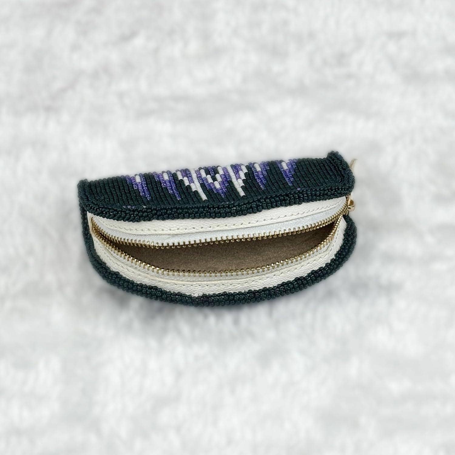 Handmade Coin Purse. Dark Green Beaded Hand Pouch For Essentials.