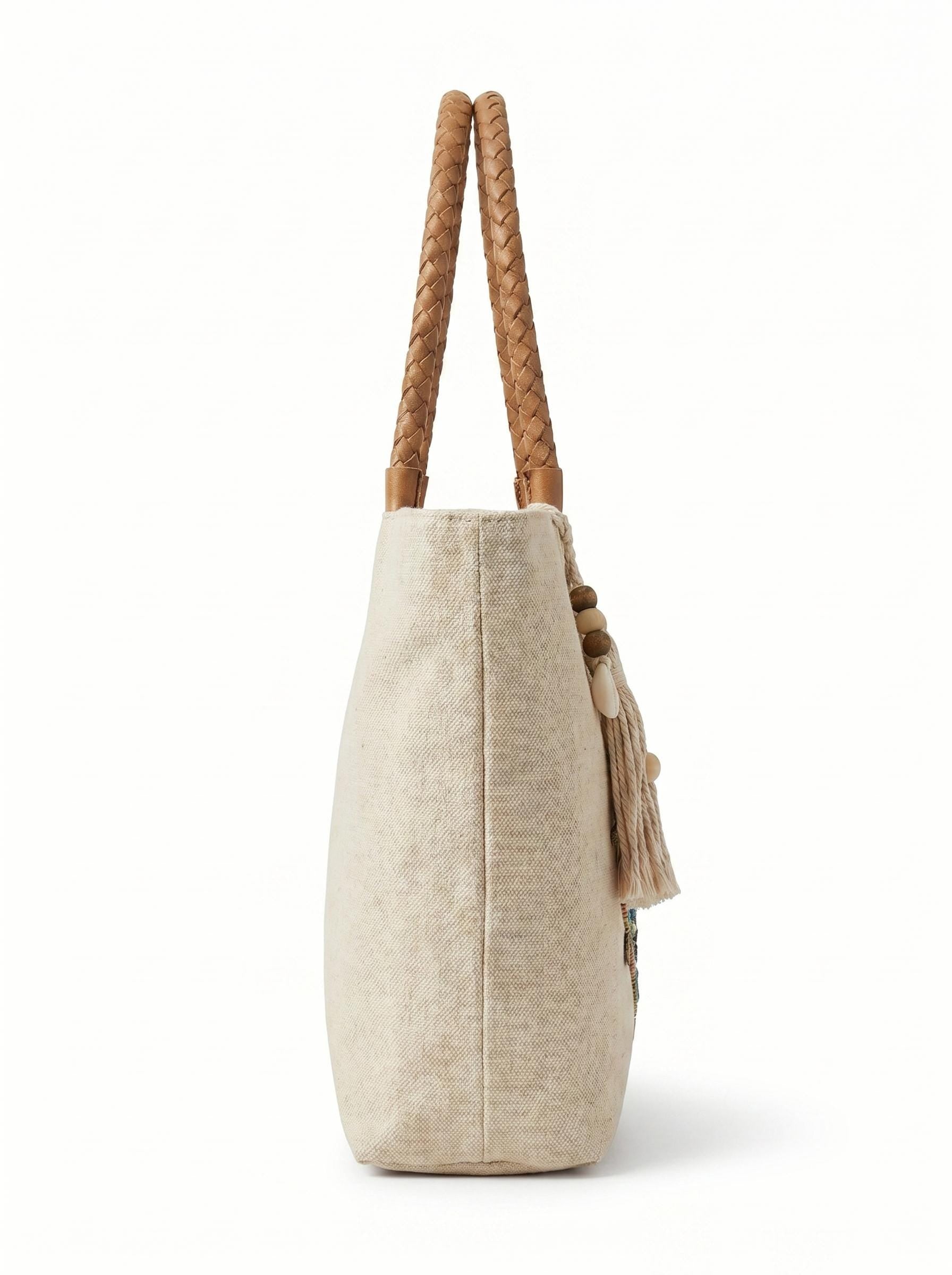 Handmade Floral Canvas Tote Bag. Beaded Large Artisan Handbag For Women