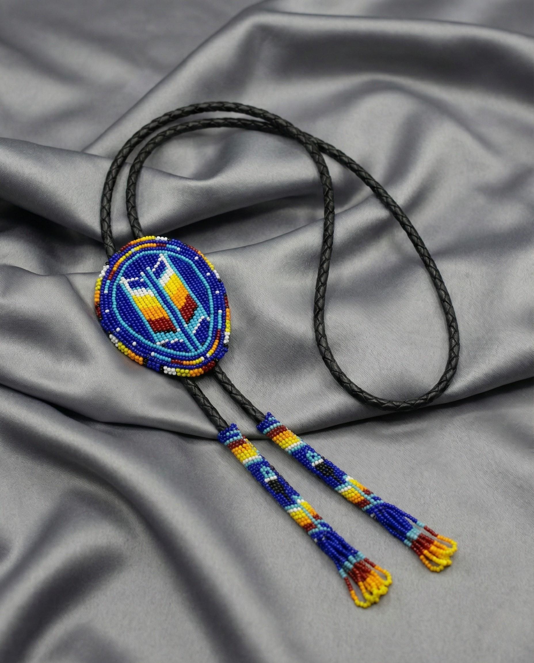 Handmade Beaded Bolo Tie. Stylish Seed Beads Accessory For Men