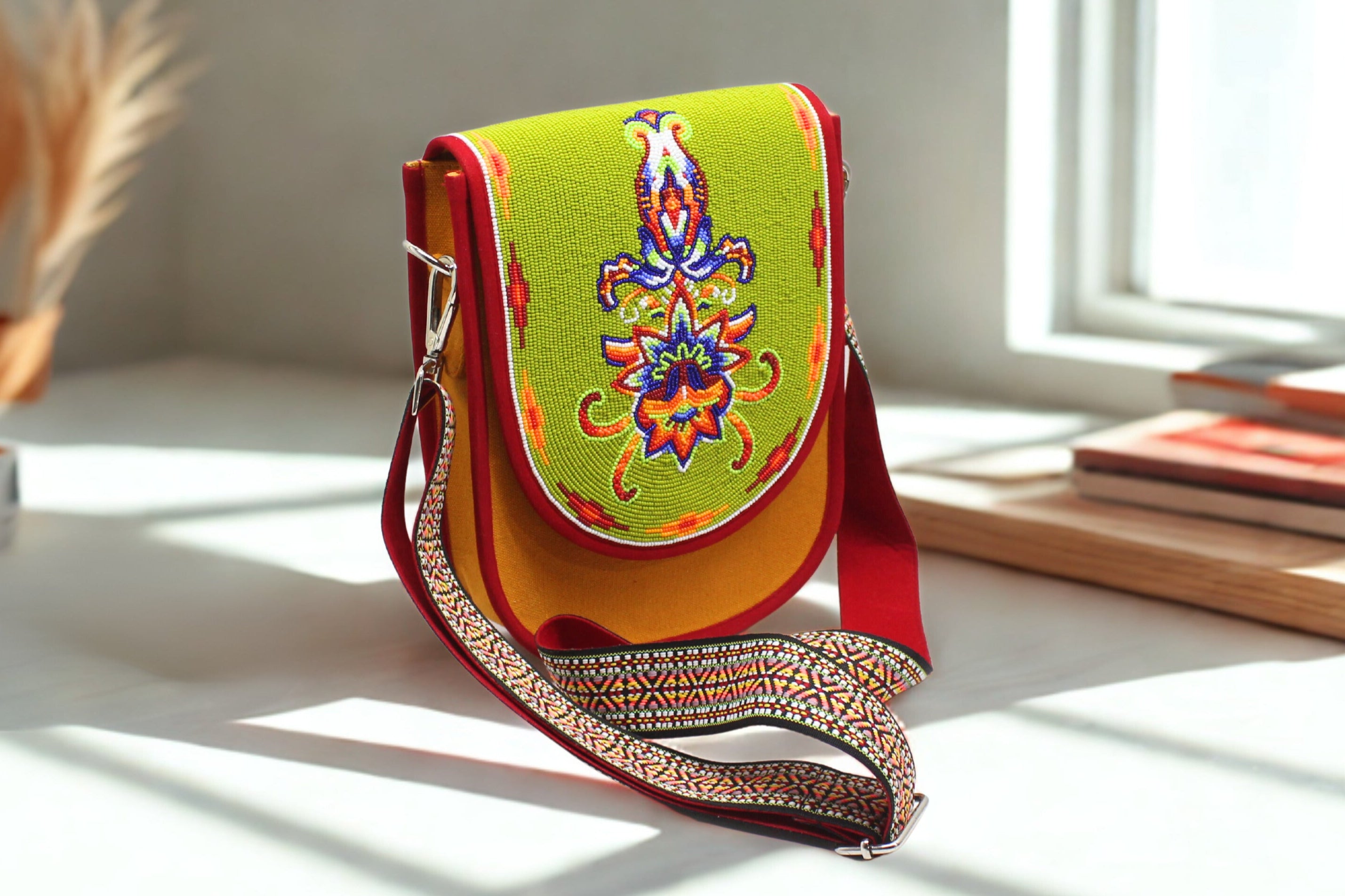 native american style crossbody beaded bag